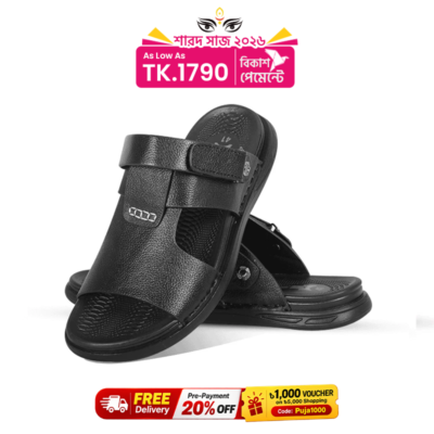 Black Leather Sandal For Men SB-S1176
