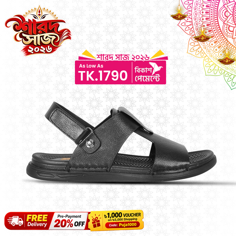 Black Leather Sandal For Men SB-S1176