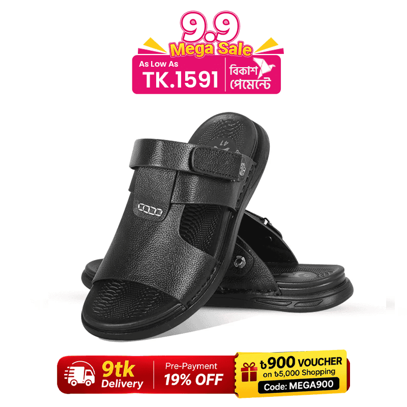 Black Leather Sandal For Men SB-S1176