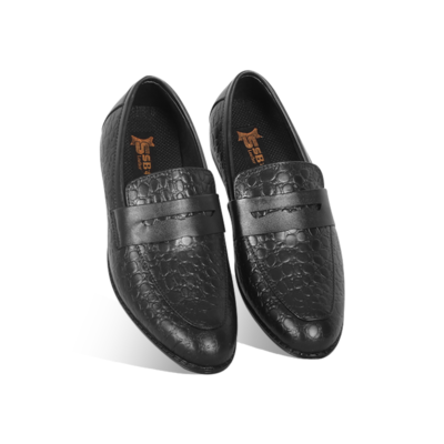 Black Crocodile-Embossed Tassel Shoes S1202