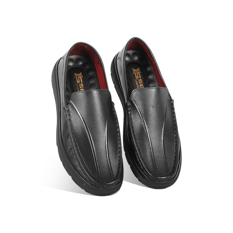 Black Texture Leather Comfort Casual Shoes S1205