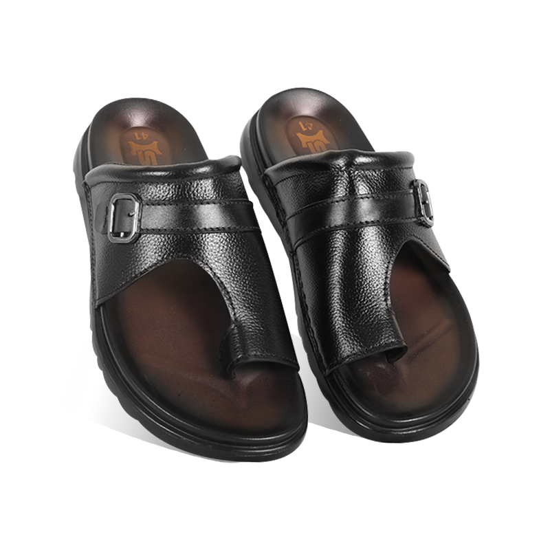 Classic Black Leather Sandal For Men S1198 - Image 3