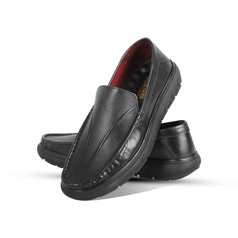 Black Texture Leather Comfort Casual Shoes S1205