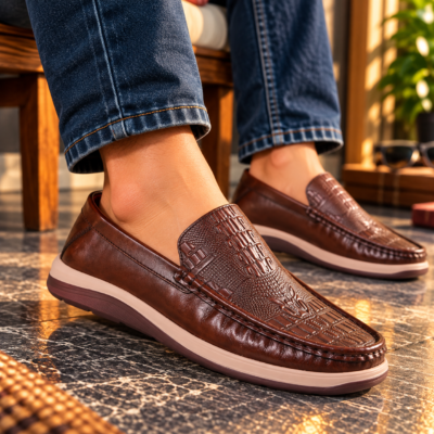 Croco Embossed Design Comfort Leather Casual Shoes S1200