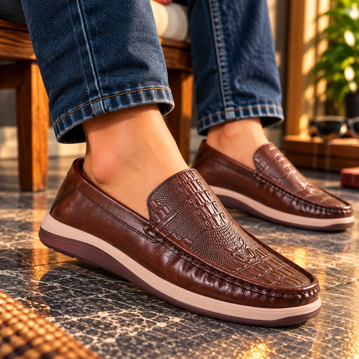 Croco Embossed Design Comfort Leather Casual Shoes S1200