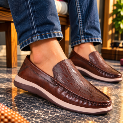 Black Texture Leather Comfort Casual Shoes S1201