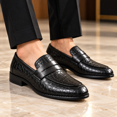 Black Crocodile-Embossed Tassel Shoes S1202