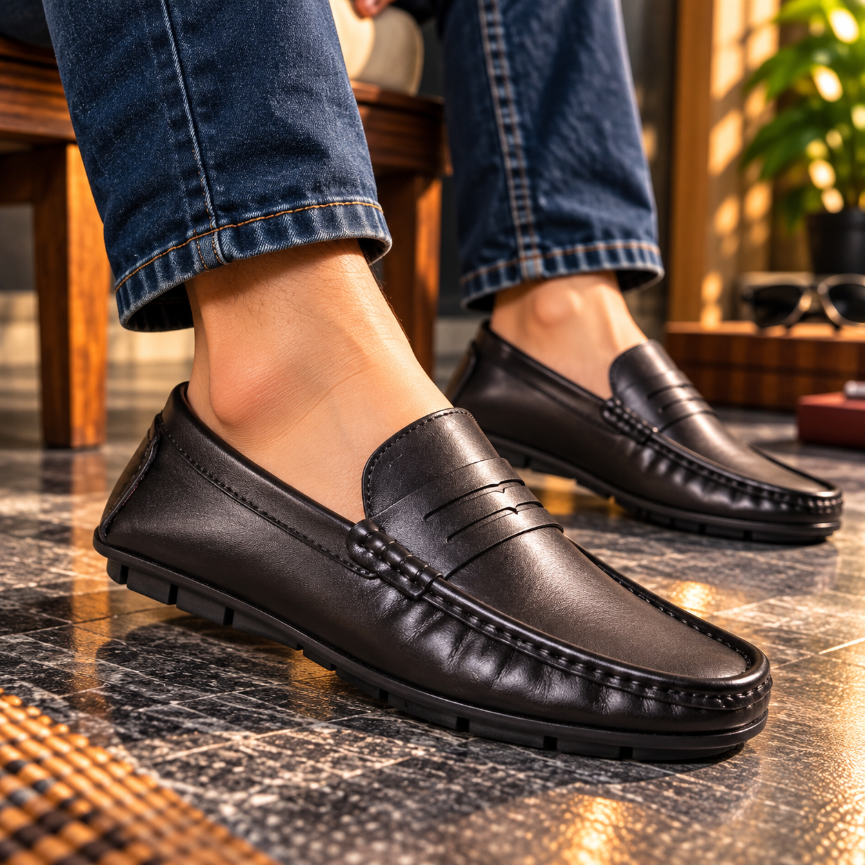 Classic Black Leather Loafer For Men SB-S1196