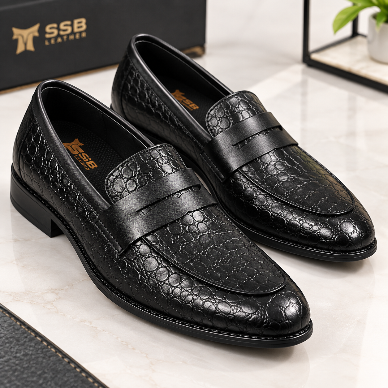 Black Crocodile-Embossed Tassel Shoes S1202