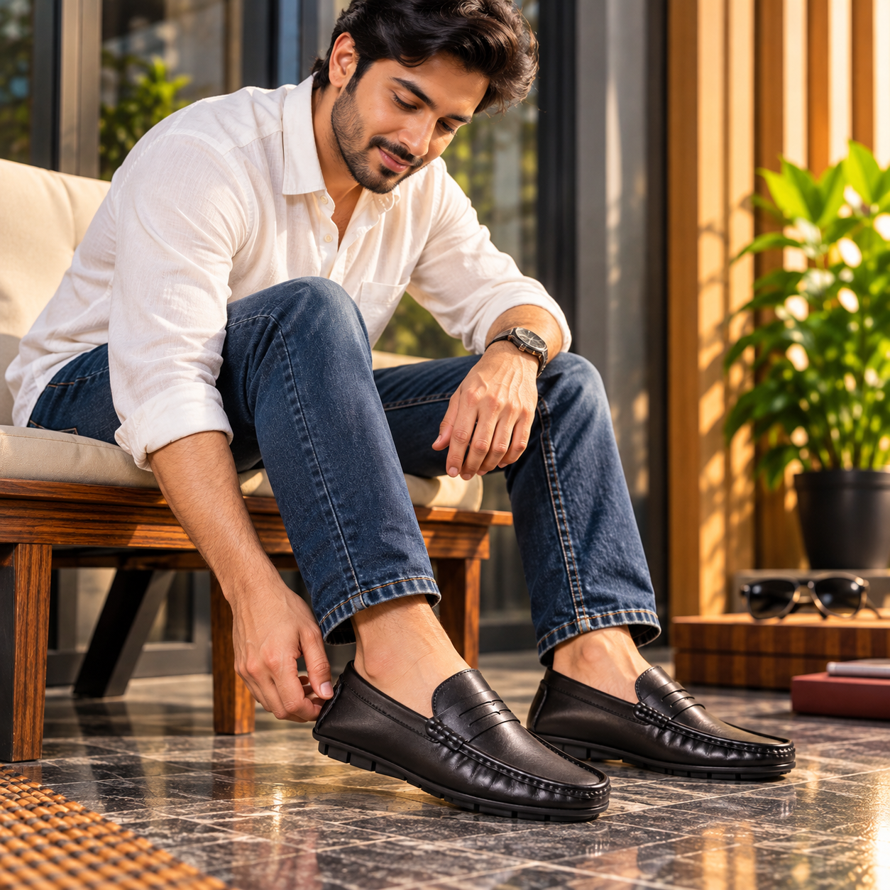 Classic Black Leather Loafer For Men SB-S1196