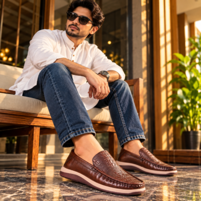 Croco Embossed Design Comfort Leather Casual Shoes S1200