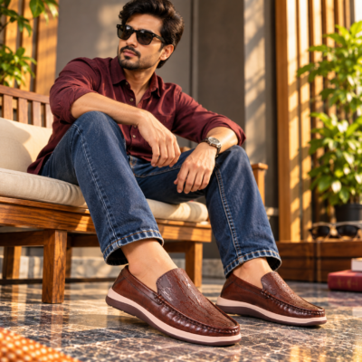 Black Texture Leather Comfort Casual Shoes S1201