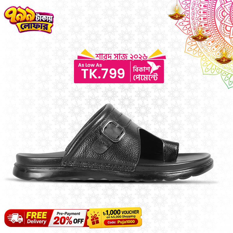 Classic Black Leather Sandal For Men S1198
